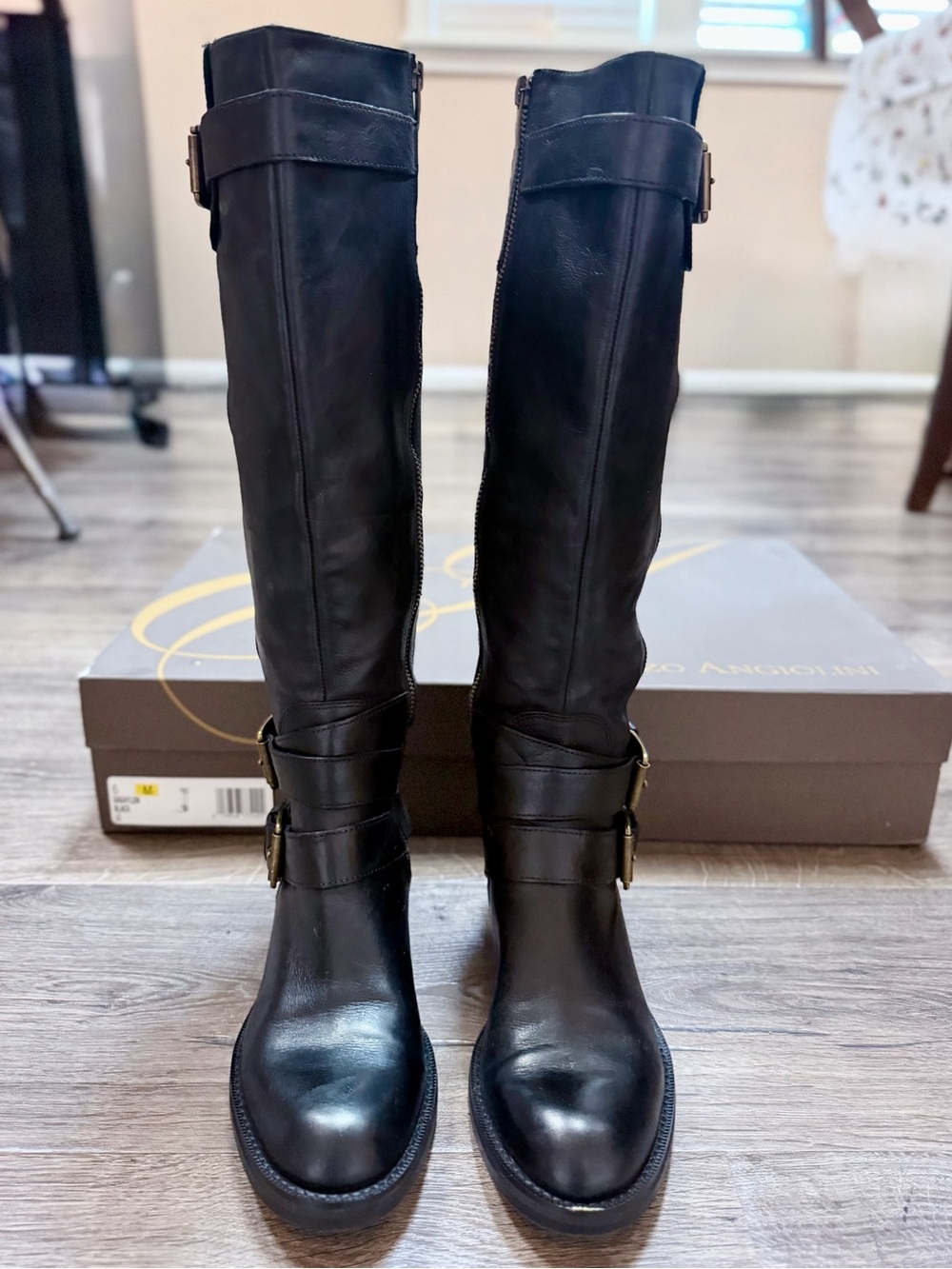 Enzo Angiolini Black Leather Saylem Knee-High Riding Boots- size 6